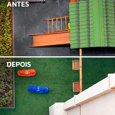 Grama sintética decorativa antes e depois